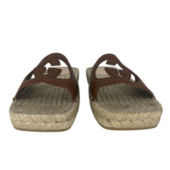 Gucci Carlos Interlocking GG Cut Out Slide Espadrille Sandals in Brown - Picture 12 of 16